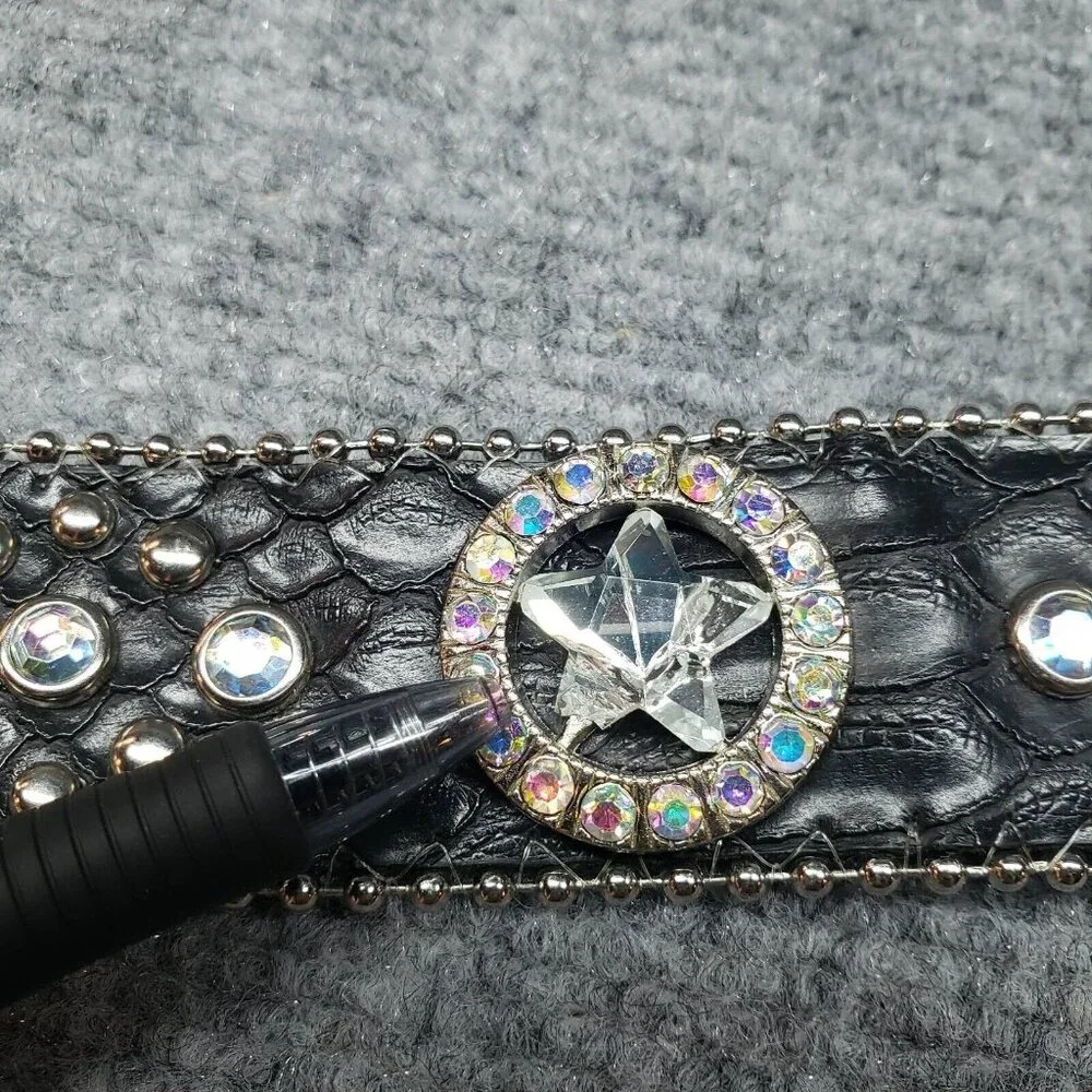 Nocona Belt Womens XL Black Leather Adjustable Western Etched Star Medallion New